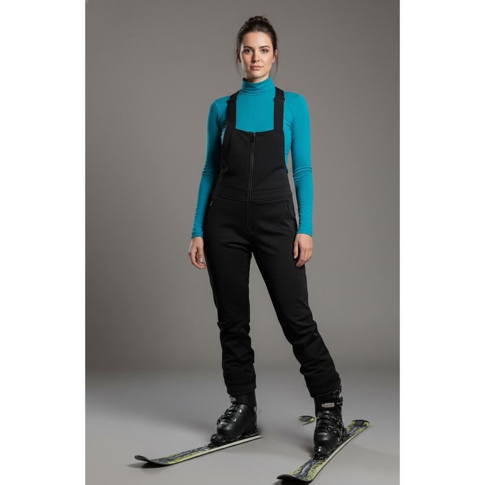 Schoeller Skifans Womens Ski Bib Pants Black Wool Blend USA Sz12 Vintage MadeUSA